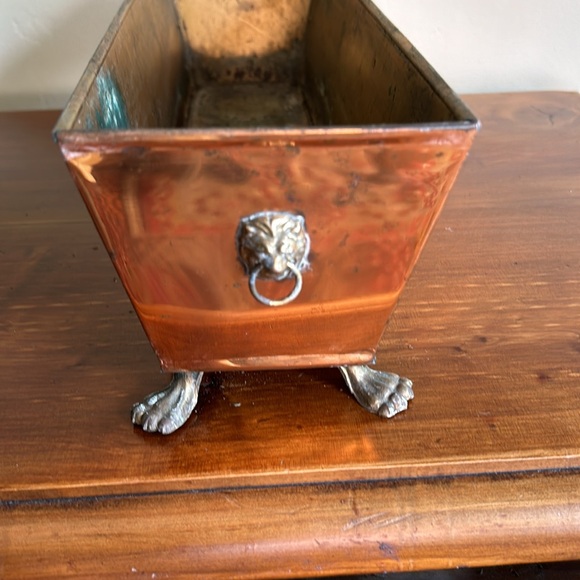 Antique Copper Brass Lion Head Handles PLANTER Trough Claw Feet 16”x 5 3/4” x 4” - Picture 3 of 10